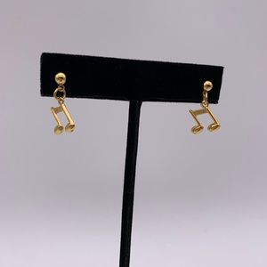 Musical notes gold tone dangle earrings